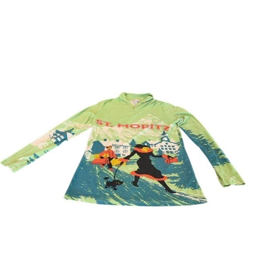 Neve St. Moritz Silk Wool Blend Quarter‎ Zip Ski Base Layer Top Green Women M